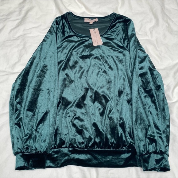 NWT Philosophy velour velvet long sleeve blouse emerald green Sz L - Picture 3 of 6